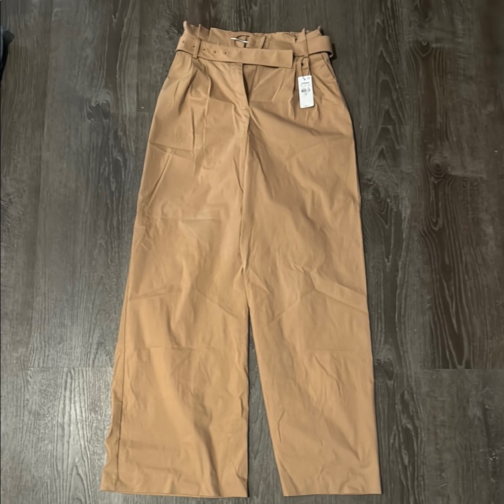 High-Waisted Tan Trousers with Belt